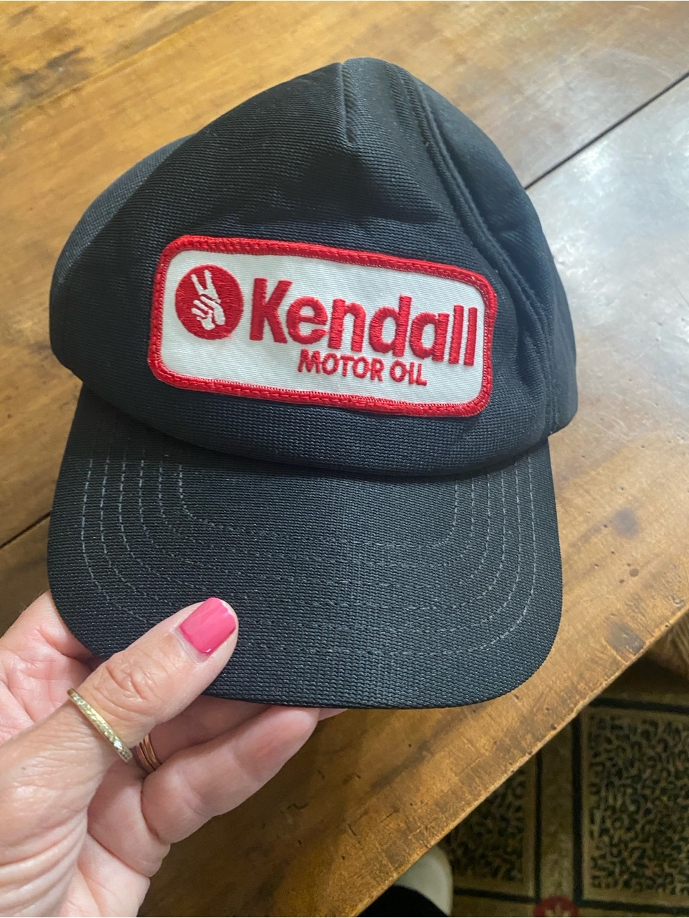 Black Kendall Motor Oil Patch Baseball Cap with Snap Back.  Made in USA